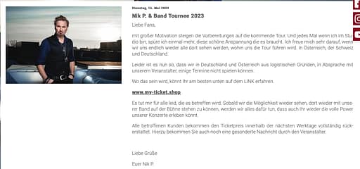 Nik P. Konzertabsagen